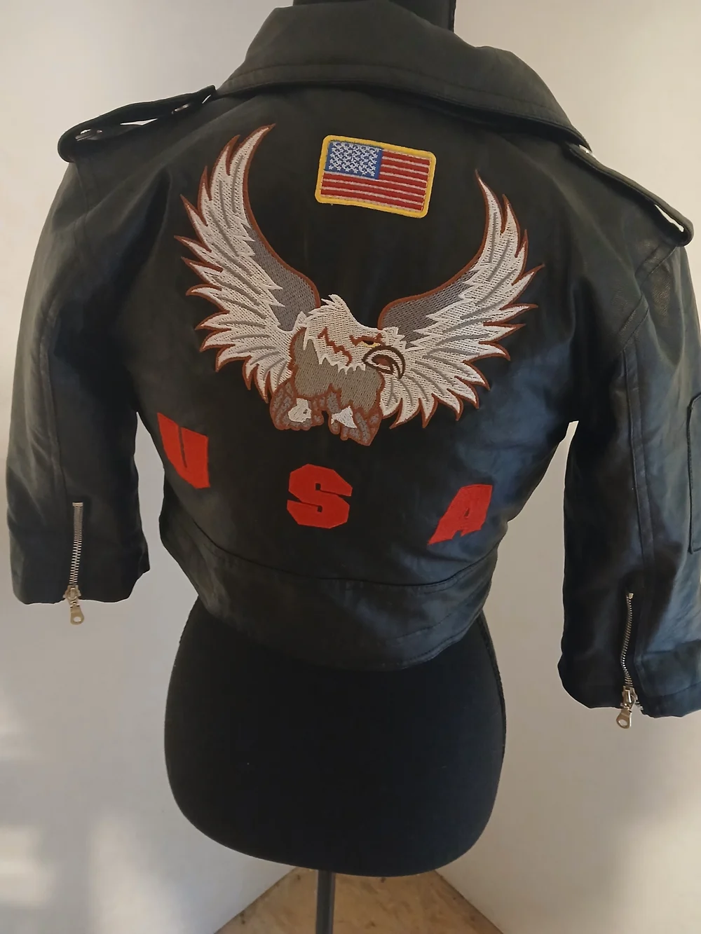 Cropped Black Women's Moto Leather Jacket with Belt